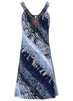 Beaded Blue Print Summer Dress -Enchanted Styles Beaded Blue Print Summer Dress942176FRSC