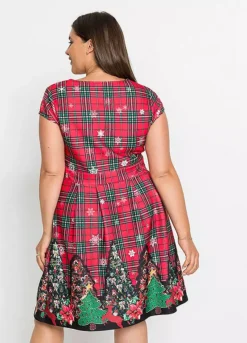 Christmas Motif Tartan Print Dress -Enchanted Styles Christmas Motif Tartan Print Dress952070FRSB W01
