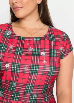 Christmas Motif Tartan Print Dress -Enchanted Styles Christmas Motif Tartan Print Dress952070FRSB W02