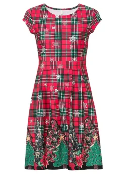 Christmas Motif Tartan Print Dress -Enchanted Styles Christmas Motif Tartan Print Dress952070FRSC