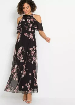 Cold Shoulder Floral Print Maxi Dress -Enchanted Styles Cold Shoulder Floral Print Maxi Dress945922FRSP W01