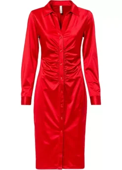 Decorative Button Placket Ruched Shirt Dress -Enchanted Styles Decorative Button Placket Ruched Shirt Dress941687FRSC