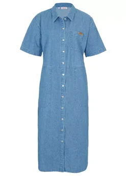 Denim Knee-Length Shirt Dress -Enchanted Styles Denim Knee Length Shirt Dress946390FRSC