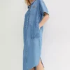 Denim Knee-Length Shirt Dress -Enchanted Styles Denim Knee Length Shirt Dress946390FRSP