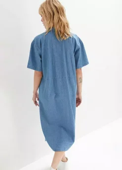 Denim Knee-Length Shirt Dress -Enchanted Styles Denim Knee Length Shirt Dress946390FRSP W01