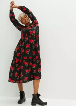 Floral Print V-Neck Midi Dress