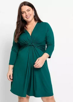 Knotted Three-Quarter Sleeve Jersey Dress