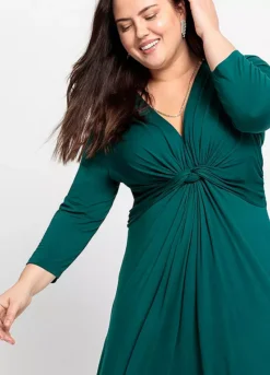 Knotted Three-Quarter Sleeve Jersey Dress -Enchanted Styles Knotted Three Quarter Sleeve Jersey Dress952441FRSB W02