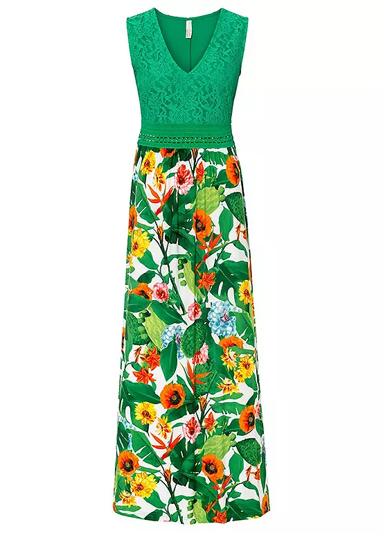 Lace Bodice Tropical Print Maxi Dress 4 Lace Bodice Tropical Print Maxi Dress - Image 2
