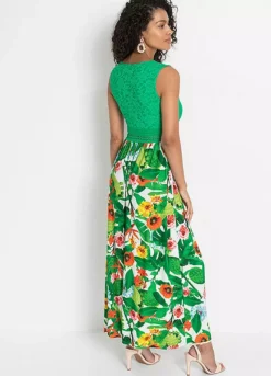 Lace Bodice Tropical Print Maxi Dress 9 Lace Bodice Tropical Print Maxi Dress -Enchanted Styles Lace Bodice Tropical Print Maxi Dress955464FRSP W01