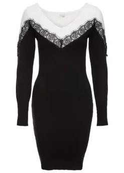 Lace Trim Knitted Dress -Enchanted Styles Lace Trim Knitted Dress970088FRSC