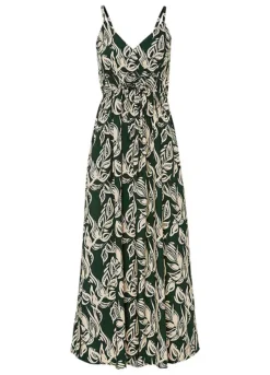 Leaf Print Smocked Maxi Dress -Enchanted Styles Leaf Print Smocked Maxi Dress951091FRSC
