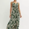 Leaf Print Smocked Maxi Dress -Enchanted Styles Leaf Print Smocked Maxi Dress951091FRSP