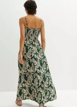 Leaf Print Smocked Maxi Dress -Enchanted Styles Leaf Print Smocked Maxi Dress951091FRSP W01