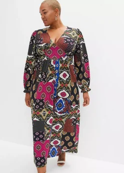 Multi Print V-Neck Maxi Dress