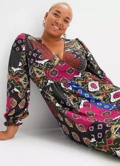 Multi Print V-Neck Maxi Dress -Enchanted Styles Multi Print V Neck Maxi Dress905385FRSB W02