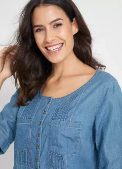 Piped Chambray Denim Dress -Enchanted Styles Piped Chambray Denim Dress934020FRSP W02