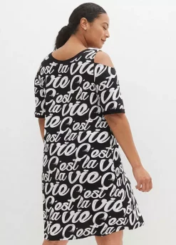 Print Cold Shoulder Dress -Enchanted Styles Print Cold Shoulder Dress951387FRSB W01