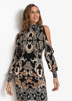 Printed Cold Shoulder Dress -Enchanted Styles Printed Cold Shoulder Dress914608FRSP W02