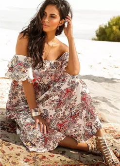 Printed Off-The-Shoulder Dress -Enchanted Styles Printed Off The Shoulder Dress907126FRSL