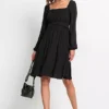 Puff Sleeve Square Neck Dress -Enchanted Styles Puff Sleeve Square Neck Dress962689FRSP
