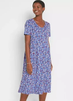 Short Sleeve Floral Jersey Midi Dress