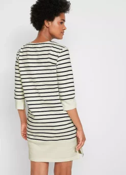 Striped Three-Quarter Sleeve Jumper Dress -Enchanted Styles Striped Three Quarter Sleeve Jumper Dress967812FRSP W01