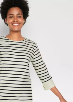 Striped Three-Quarter Sleeve Jumper Dress -Enchanted Styles Striped Three Quarter Sleeve Jumper Dress967812FRSP W02